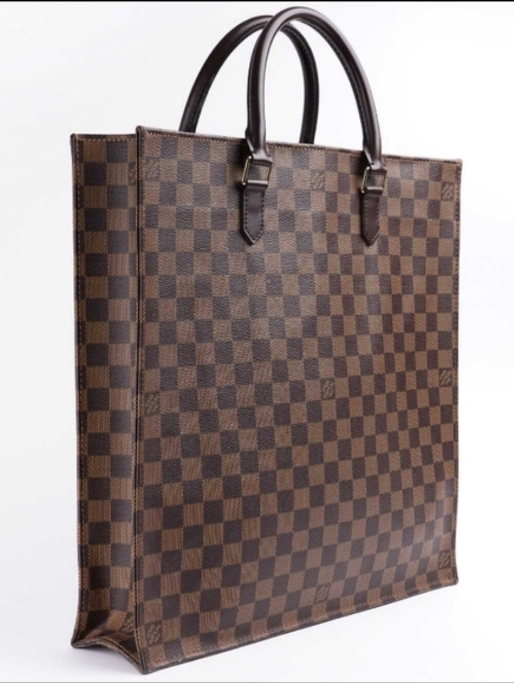 Authentic Louis Vuitton Sac Plat Damier Ebene Brown Tan Checkered Tote Bag